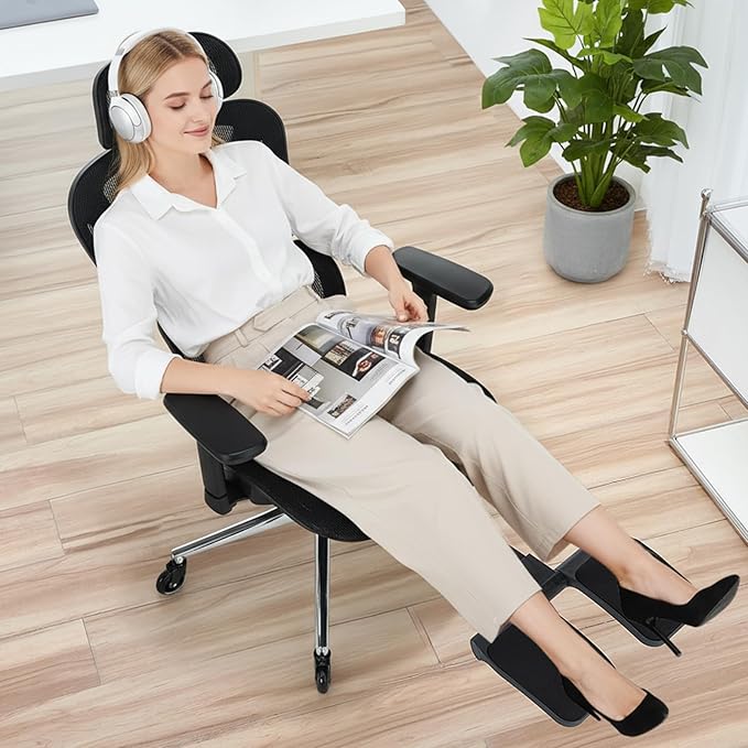 MALOL Ergonomic Office Chair with Footrest, Mesh Home Office Computer Chair with Adjustable Headrest and 3D Arms, Backrest Height, Tilt Lock and Lumbar Support, 300LBS
