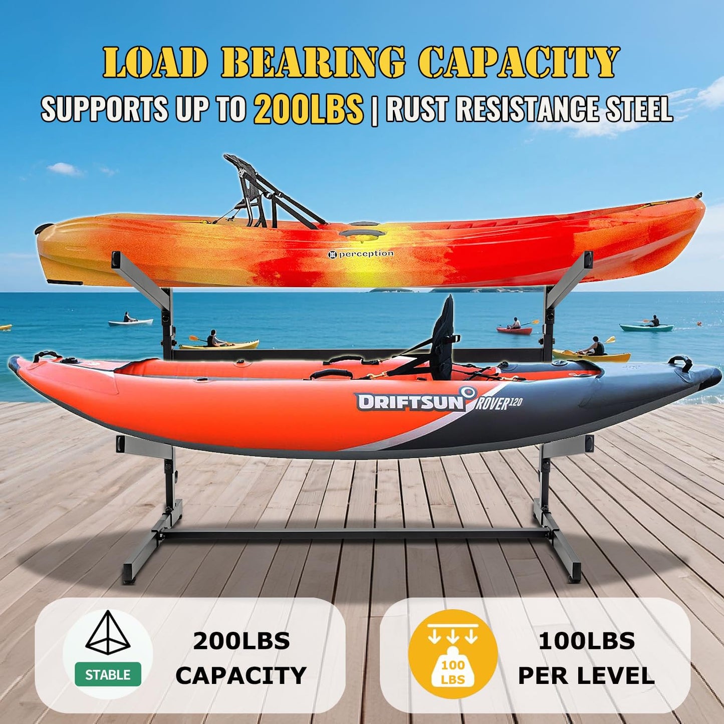 Asunrise Kayak Storage Rack, Heavy Duty Kayak Racks for Garage and Outdoor Storage, Storage Rack for Kayak, Canoe, Surfboard & Paddleboard-2 Levels