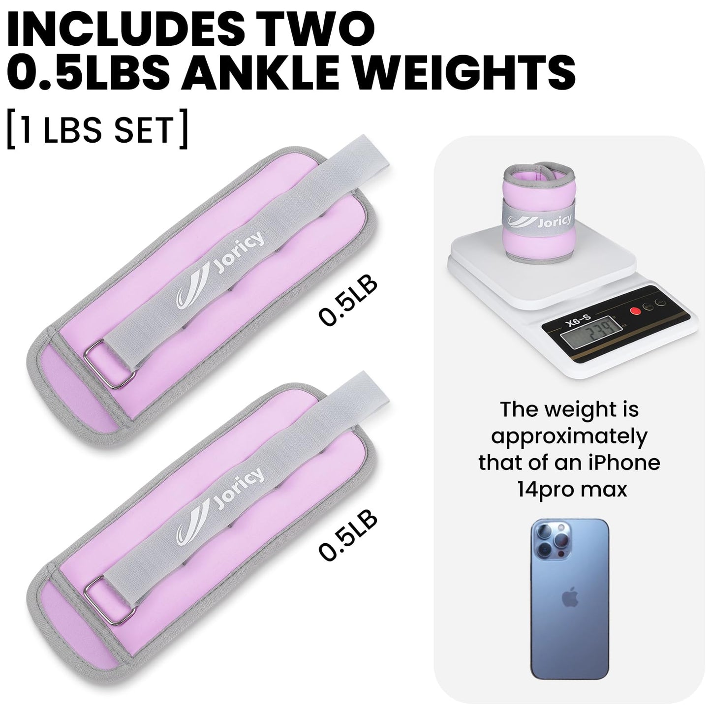Ankle Weights, Wrist Leg Arm Weights for Women Men Kids Child with Adjustable Straps,A Pair of 1LBS(0.5LB Each Weight) Strength Training Weighted for Jogging, Running, Walking, Fitness, Light Purple