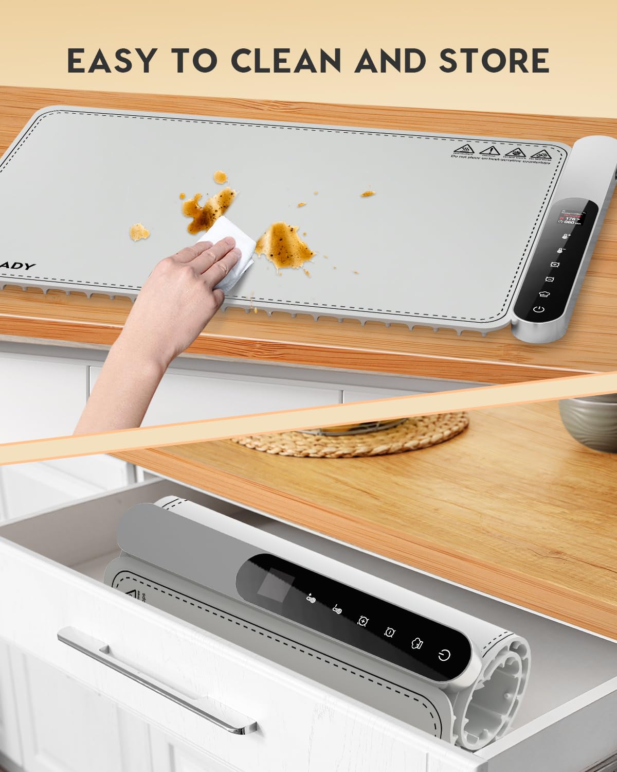 Warming Mat for Food Electric Silicone Fast Heating Chafing Dishes for Parties Buffet with APP Controller 15"x23.6" with 8H Timer & Adjustable Temperature, Light Gray
