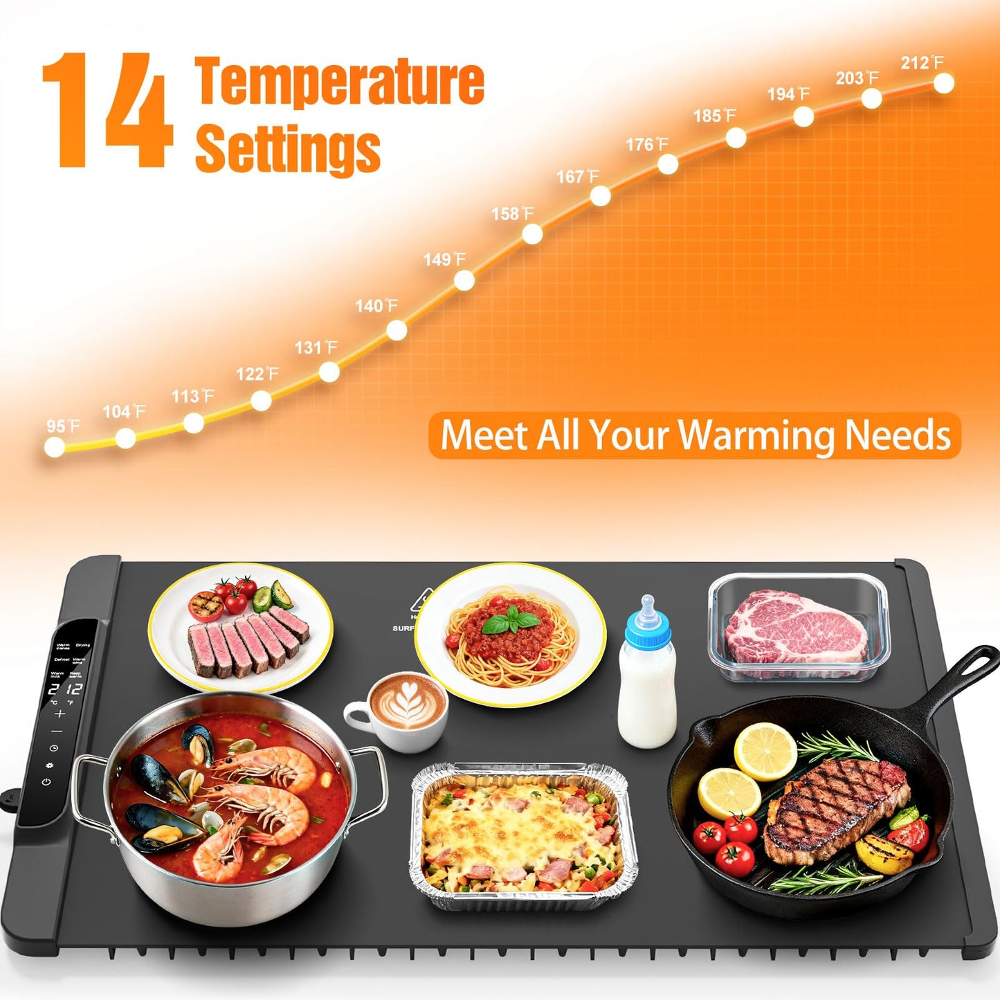 Warming Mat for Food - Food Warmer with 14 Temperature - Silicone 6 Modes Electric Warming Tray - Home Kitchen Appliances - 26 * 15 inches