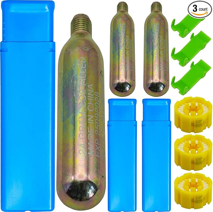 3-Pack 24/33 Grams 1/2 Thread CO₂ Cylinder Cartridge Emergency Auto-Inflate for Life Jackets, PFDs & Safety Devices | Wate...