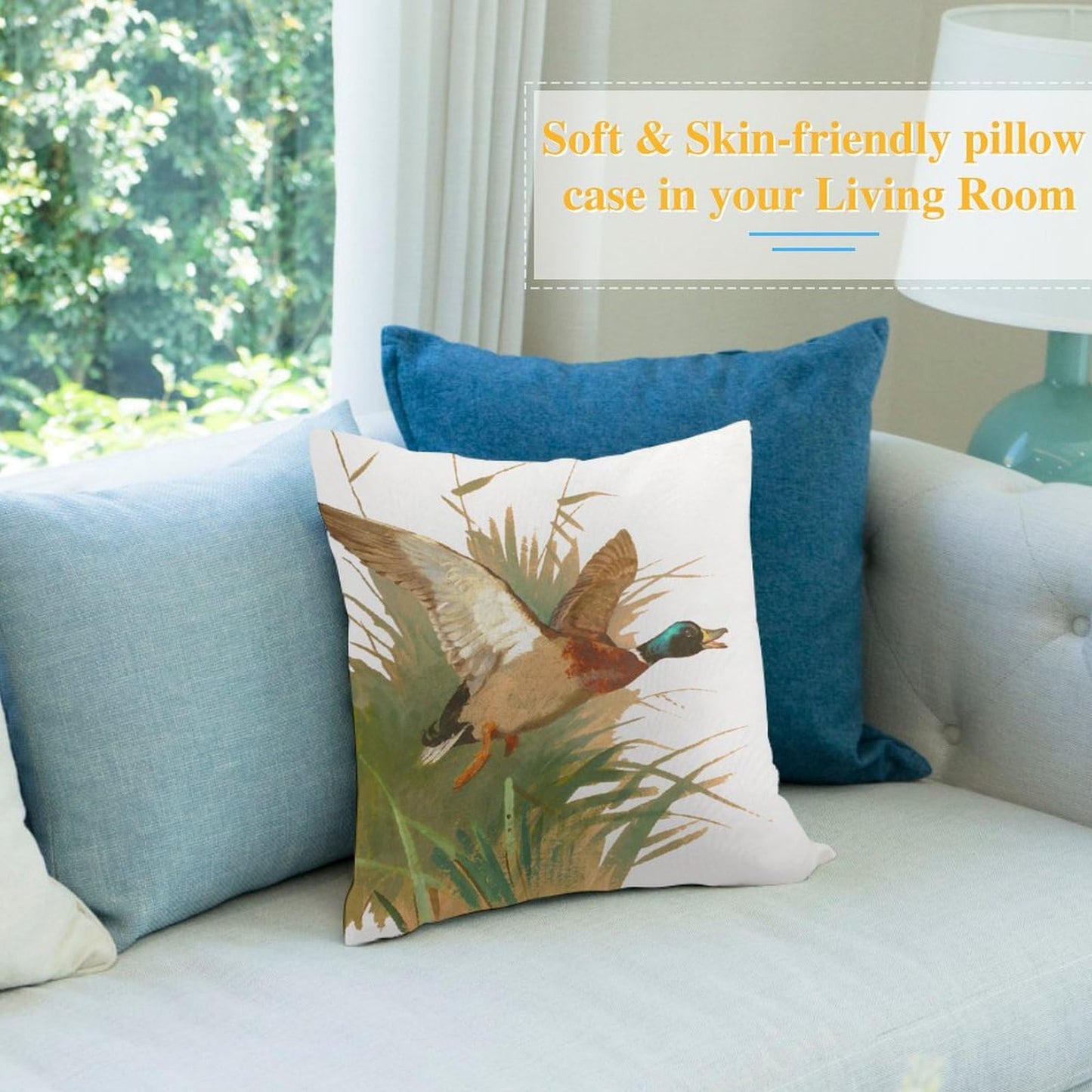 Mallard Duck Luxury Velvet Pillow Cover 18x18 Inch Decorative Cushion Cases with Unique Bright Prints - Soft Comfortable & Hypoallergenic - Perfect for Sofa Bed and Home Decor