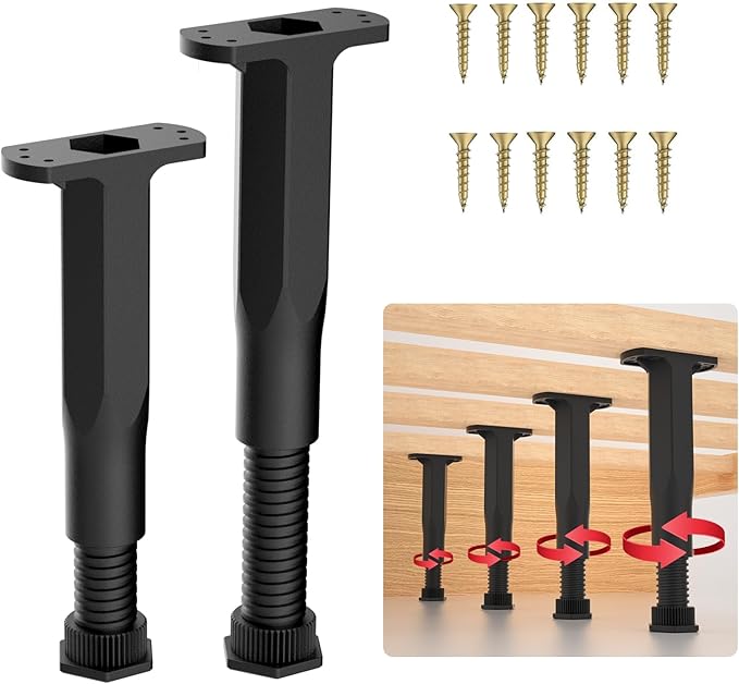 SKMYL Adjustable Height Center Bed Support Leg for Sagging Shelf, Furniture Legs for Frame,Slat and Riser, Adjustable Height 7"-13.5" (2PCS)