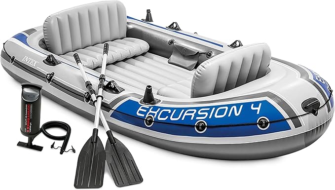 INTEX 68324EP Excursion 4 Inflatable Boat Set: Includes Deluxe 54in Boat Oars and High-Output Pump – Adjustable Seats with...