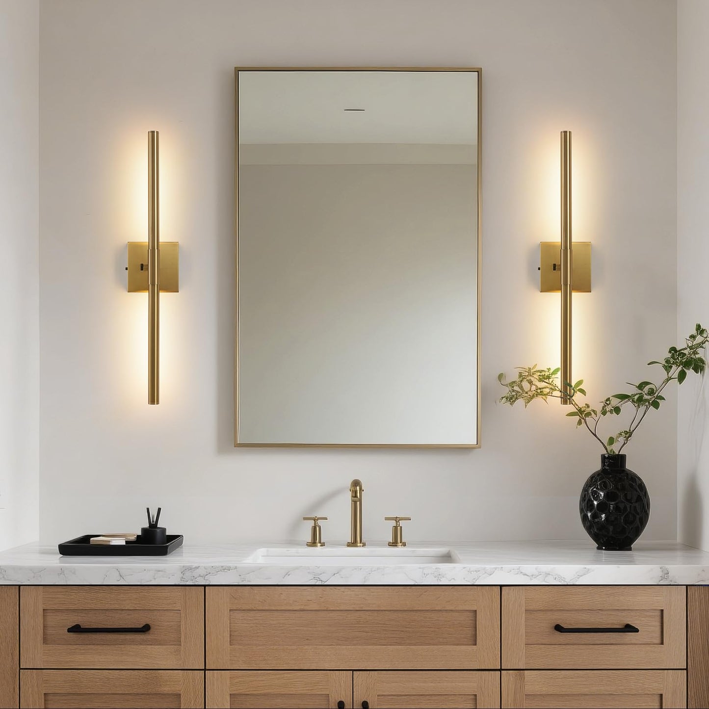 Faziyo Gold Vanity Light Fixtures for Bathroom Over Mirror 24 inch LED Bath Sconces IP44 5CCT Adjustable Morden Picture Lights for Paintings (Built-in Dimmer)
