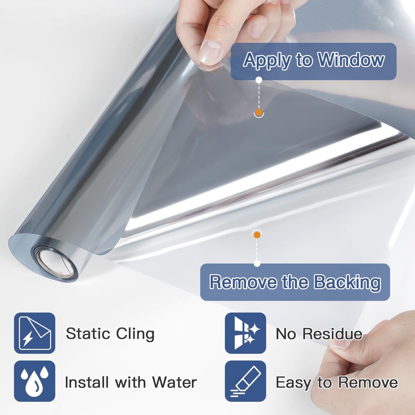 Haton Window Privacy Film One Way Window Tint for Home, Sun UV Blocking Reflective Mirror Film Heat Control, No Glue Static Cling See Out Not in Glass Door Covering, Silver, 17.5" x 78.7"
