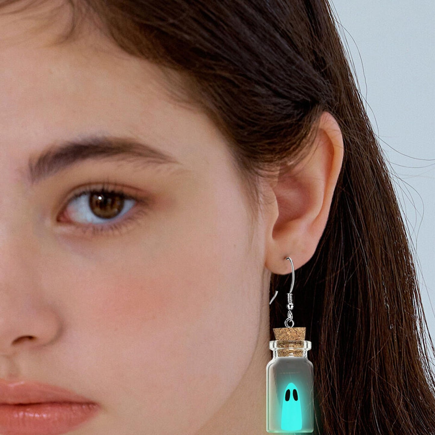 Gonashow Ghost Earrings & Necklace Blue, Glow in The Dark, Adopt A Ghost Earrings for Women, Men, Spooky Halloween Jewelry Set