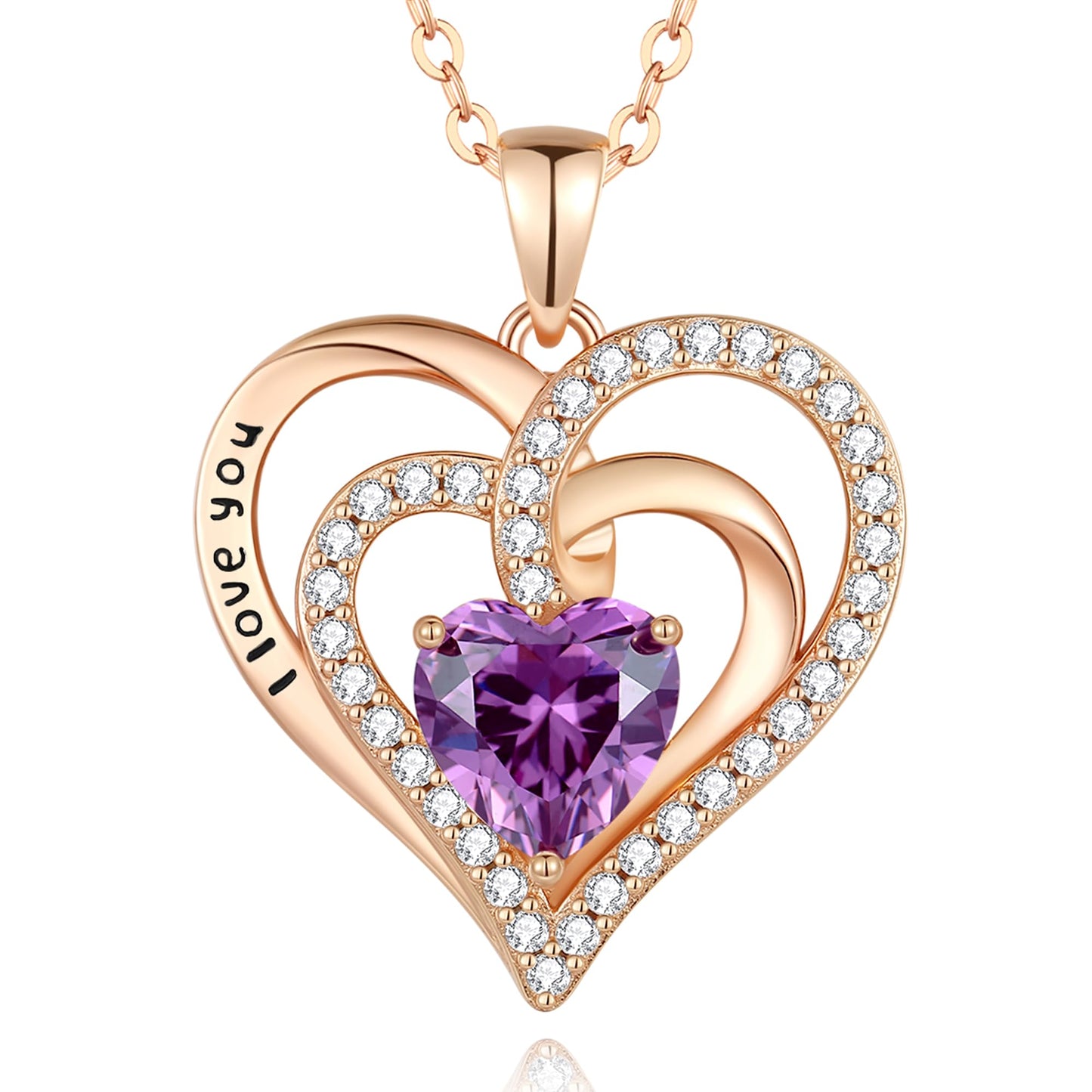 Lomantise Christmas Gifts for Wife Amethyst Heart Birthstone Necklace for Women 925 Sterling Silver Wife Jewelry Rose Gold I Love You Pendant Anniversary Birthday Gift for Her