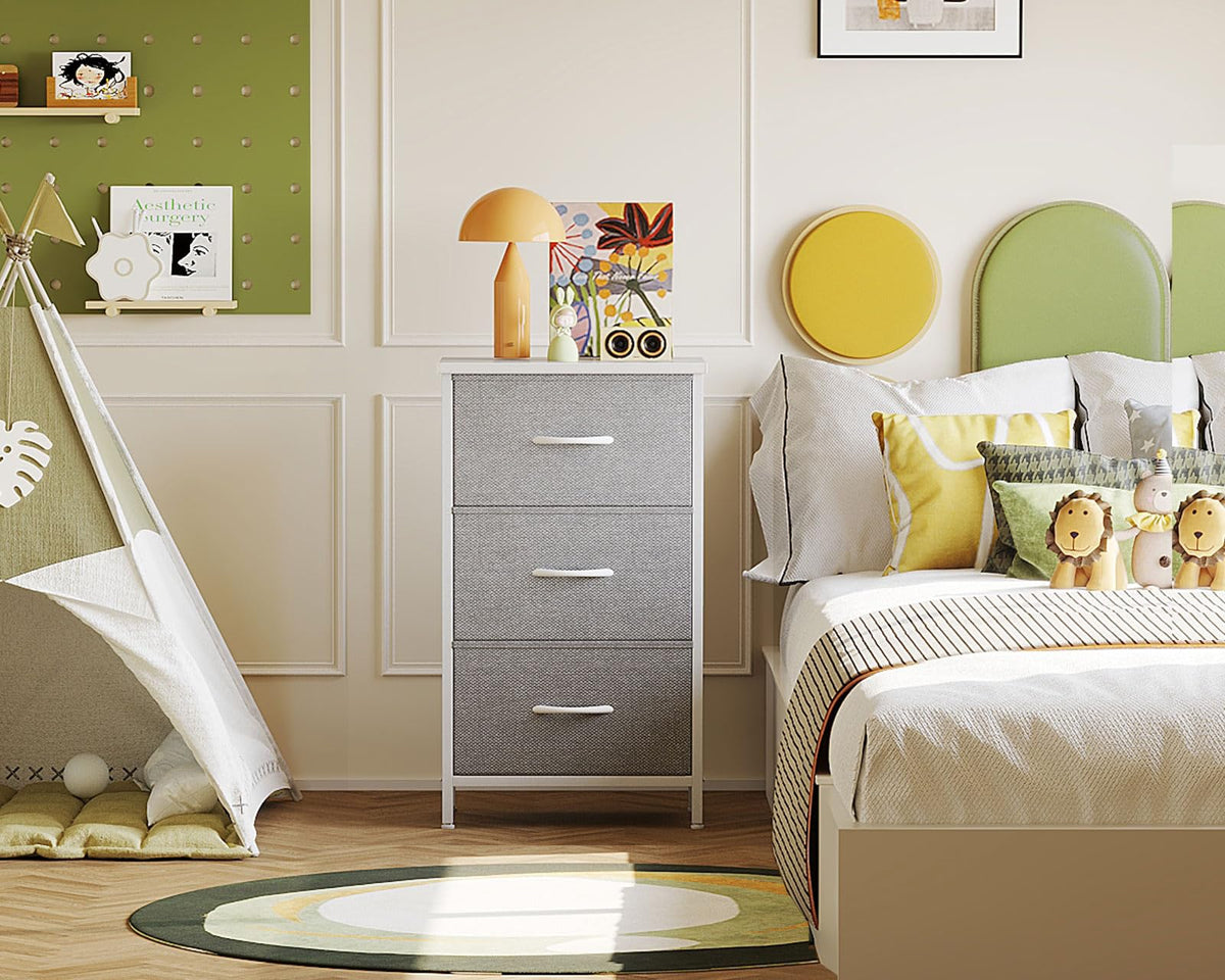 Casaottima Gray Dresser for Bedroom Nightstand, Small Fabric Dresser Chests of Drawers, Closet Organizers and Storage with 3 Drawers