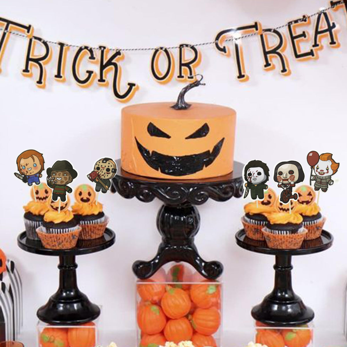 Gyufise 36Pcs Horror Movie Cupcake Toppers Horror Movie Halloween Cupcake Picks Halloween Birthday Cake Decorations for Baby Shower Birthday Party Supplies