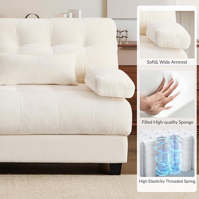 GRAINLLE 119'' Modular Sectional Cloud Couch with 2 Ottoman,Deep Seat Sleeper Sofa U Shaped Sectional Couch,Convertible Upholstered Comfy Chenille Sectional Sofa for Living Room,Bedroom(Ivory)