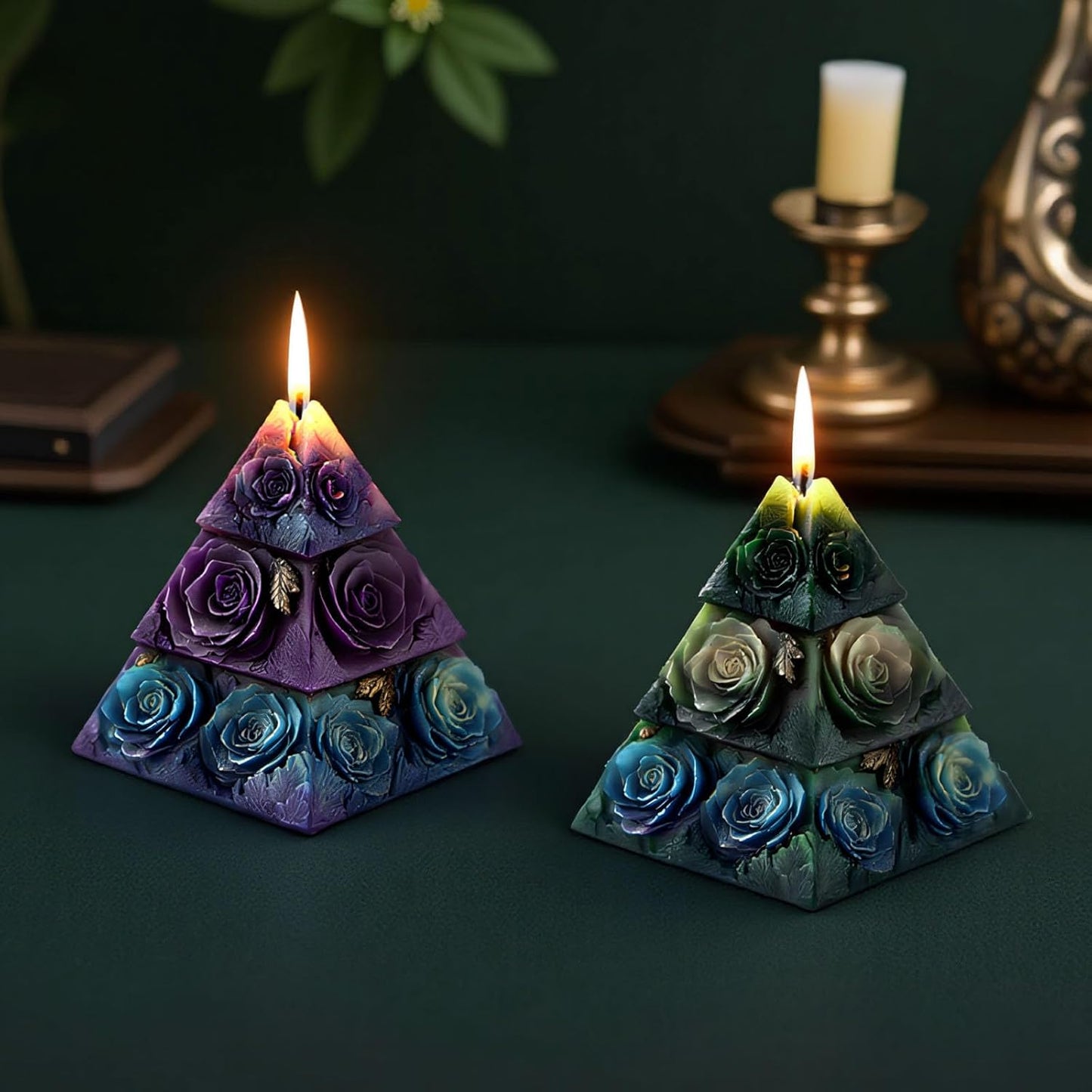 Rose Pyramid Scented Candle Silicone Mold Pillar Silicone Mold Resin Casting, Home Decoration Scented Candle Gypsum Wedding Decoration Handicraft Gift