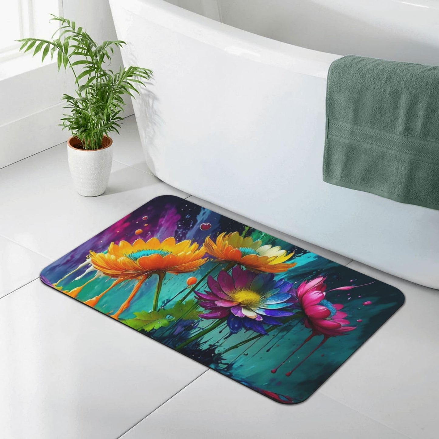 AZJINCOS Diatomaceous Earth Bath Mat - Non-Slip Quick-Dry Bathroom Rug with Stylish Prints, Eco-Friendly Absorbent Floor Mat for Shower, Poolside(Vibrant Designs, 15.7X23.6Inch)
