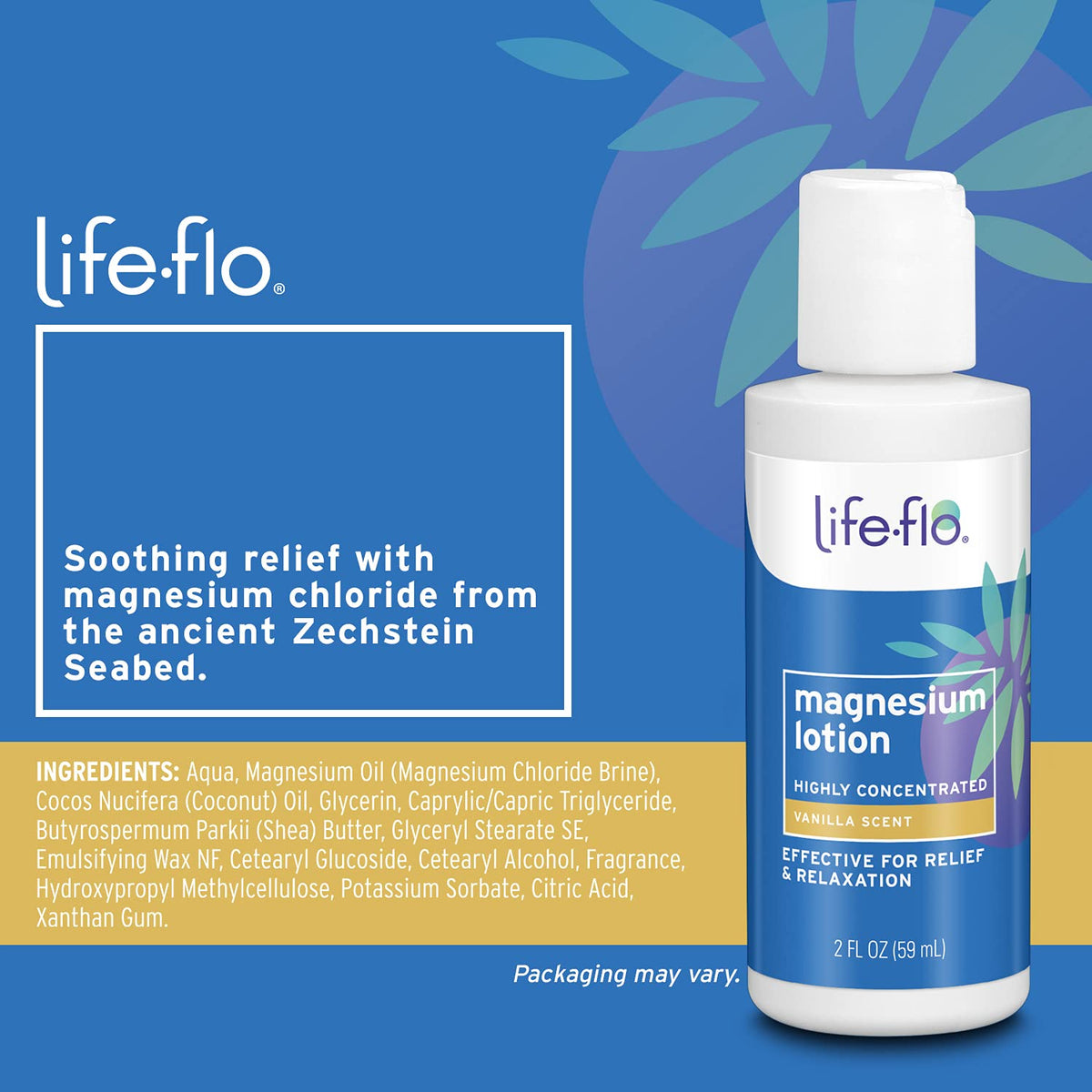 LIFE-FLO Magnesium Lotion w/Concentrated Magnesium Chloride | Calms & Rejuvenates Muscles & Mind | Vanilla Scent (2 oz)