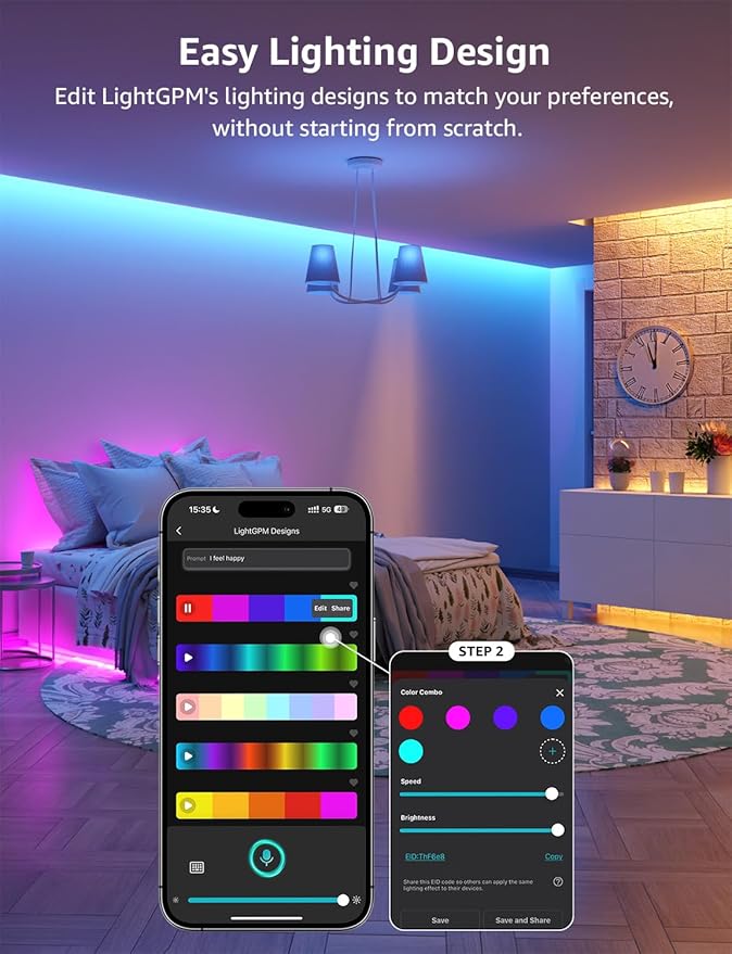 Lepro SE1 AI Smart LED Strip Lights - 16.4ft RGB Color Changing Light Strips with APP Control, AI Generated Lighting, Music Sync, 2.4GHz Wi-Fi & Bluetooth LED Lights for Home Decor (No Remote)