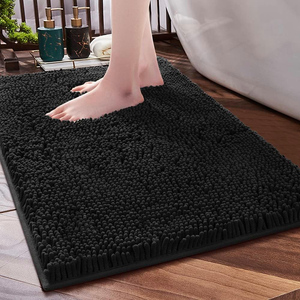 SONORO KATE Bathroom Rug,Non-Slip Bath Mat,Soft Cozy Shaggy Thick Bath Rugs for Bathroom,Plush Rugs for Bathtubs,Water Absorbent Rain Showers and Under The Sink (Black, 17"×24")