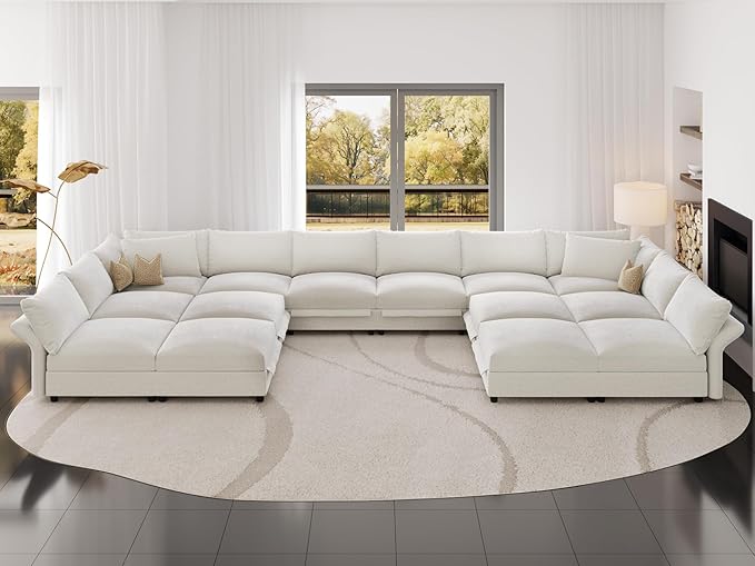 Dreamdashio 226" Oversized Modular Sectional Sofa with Deep & Storage Seat, Large U Shaped Sectional Couch for Living Room with Versatile Armrest, High Backrest, 14 Seater, Beige Chenille