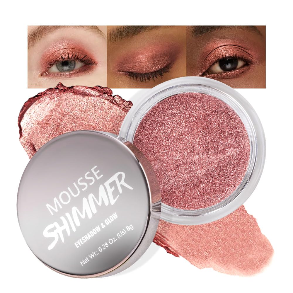 Rose Brown Mousse Single Eyeshadow Palette -Neutral Matte & Shimmer Eyeshadow,Mini Cream Glitter Eye shadow,Long Lasting Highly