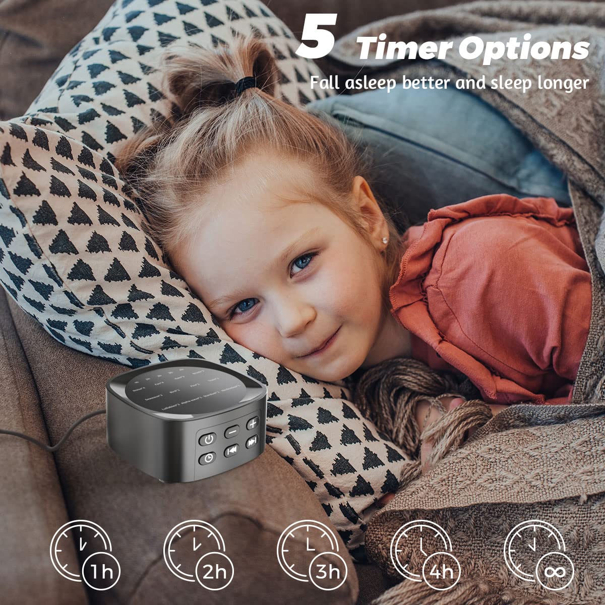Sleepbox Sleep White Noise Sound Machines with 25 Soothing Sounds 36 Volume Levels 5 Timers Visible Sound Catalog Portable Size Memory Function for Home Office and Travel