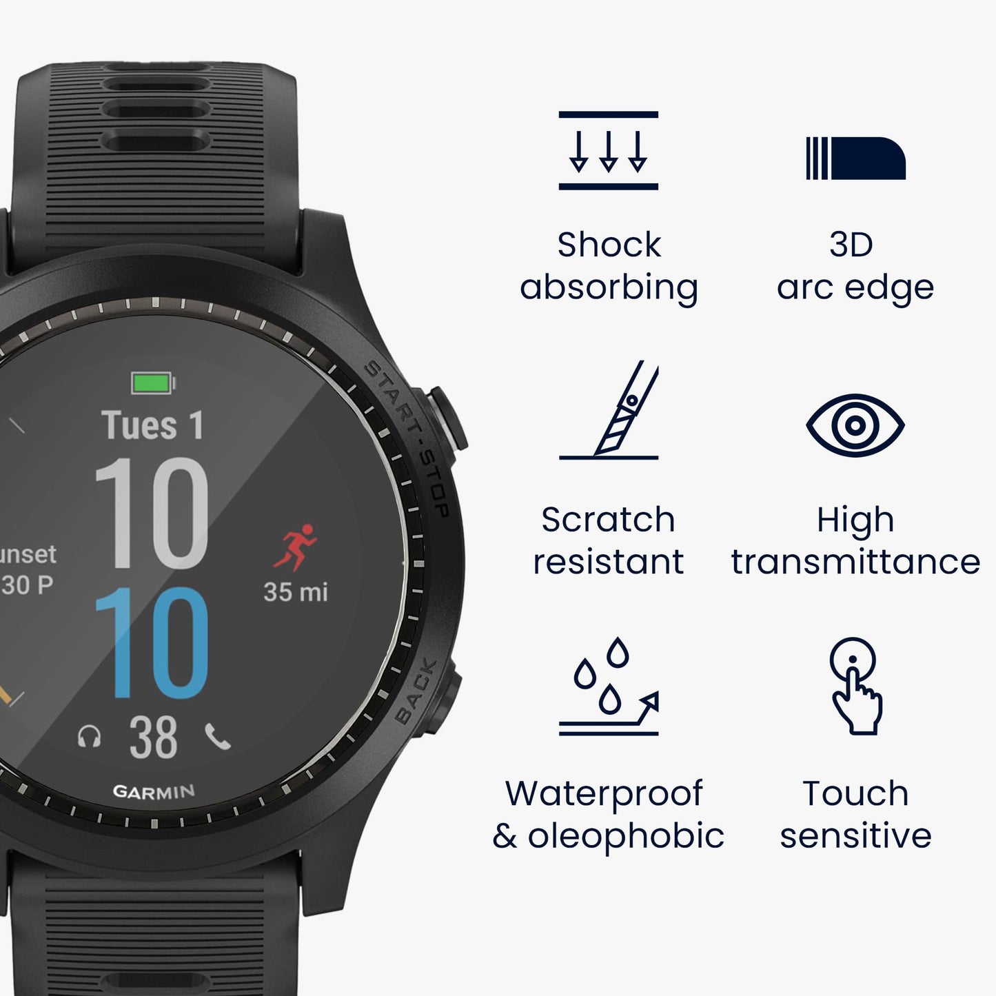 Kwmobile Protective Film Compatible With Garmin Forerunner 945 Screen Protector - 2X Smart Watch Protector Anti-Fingerprint