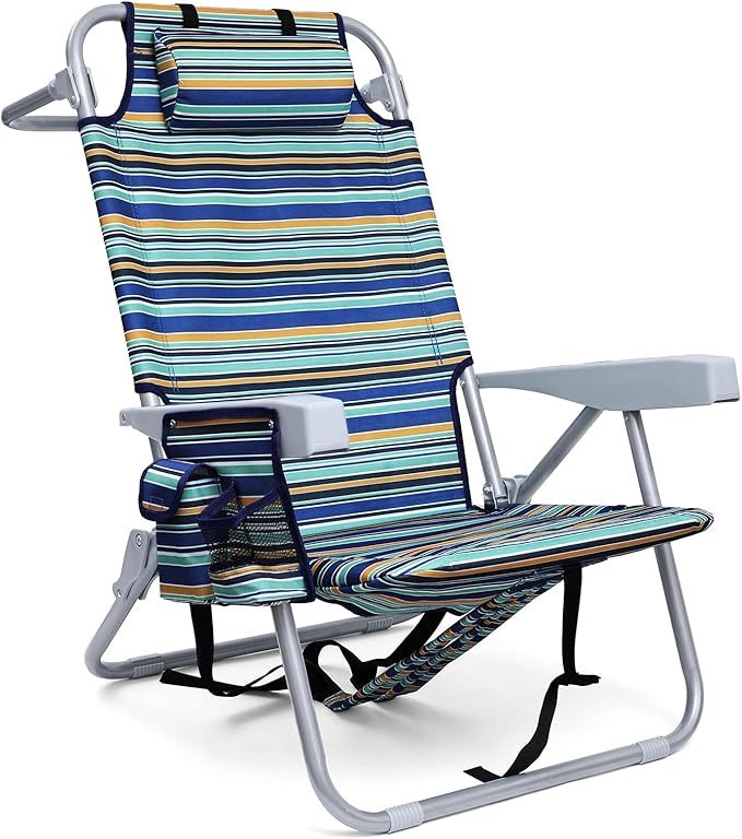 Yestomo Backpack Beach Chair for Adults, Folding Beach Chair with 4 Positions, Heavy Duty Chair with Large Cooler Pouch Su...
