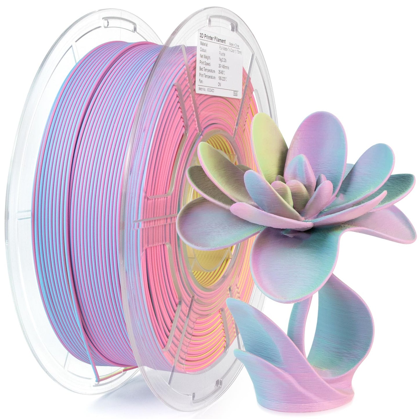 iSANMATE Matte Tri Colors PLA Filament 1.75mm, 3-in-1 Color Rainbow Filament, Coextrusion 3D Filament, Rapid Magic Color Change Filament 1.75mm, Dimensional Accuracy +/- 0.03 mm,Fluorite 1KG/Spool
