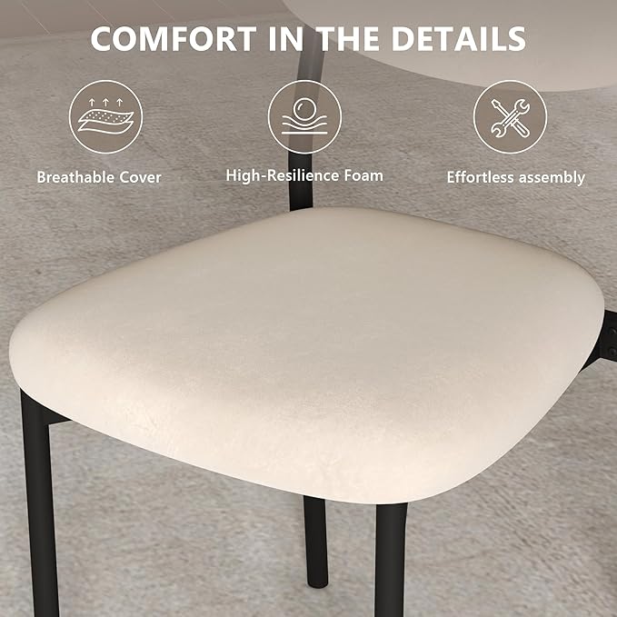 Einhomn Upholstered Dining Chairs Set of 4, Stackable Modern Dining Room Chairs, Kitchen Chairs w/Soft Velvet Backrest & Sturdy Metal Legs for Restaurant, Living Room, Cream Beige