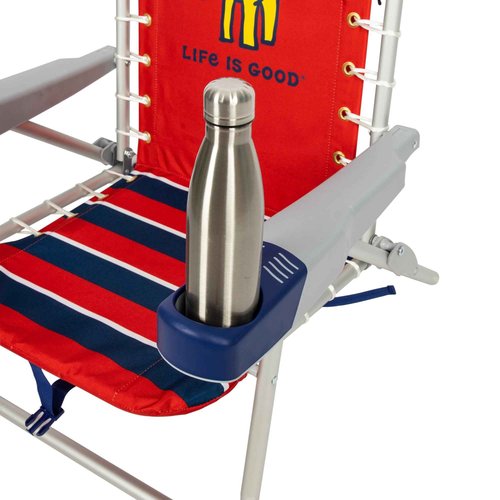 Life is Good 4-Position Lace-up Backpack Beach Chair with Pillow, Cup and Phone Holder, Faded Red