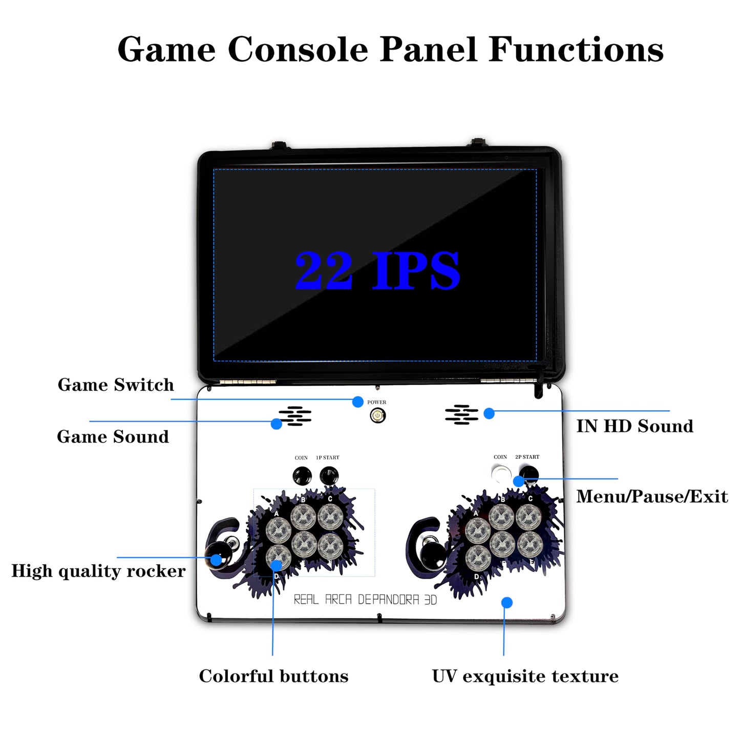 WYGAMING Portable 20000 in 1 Metal Box 3D Arcade Game Console, 22 inch Screen Retro Electronic Game Console, with Search/Hide/Save/Load/Pause Functions