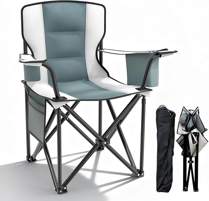 yuzhiyuan Heavy Duty Camping Chairs 600D Oxford Portable Folding Chair - Extra Wide Armrests, Cup Holder & Cooler Bag, Sup...
