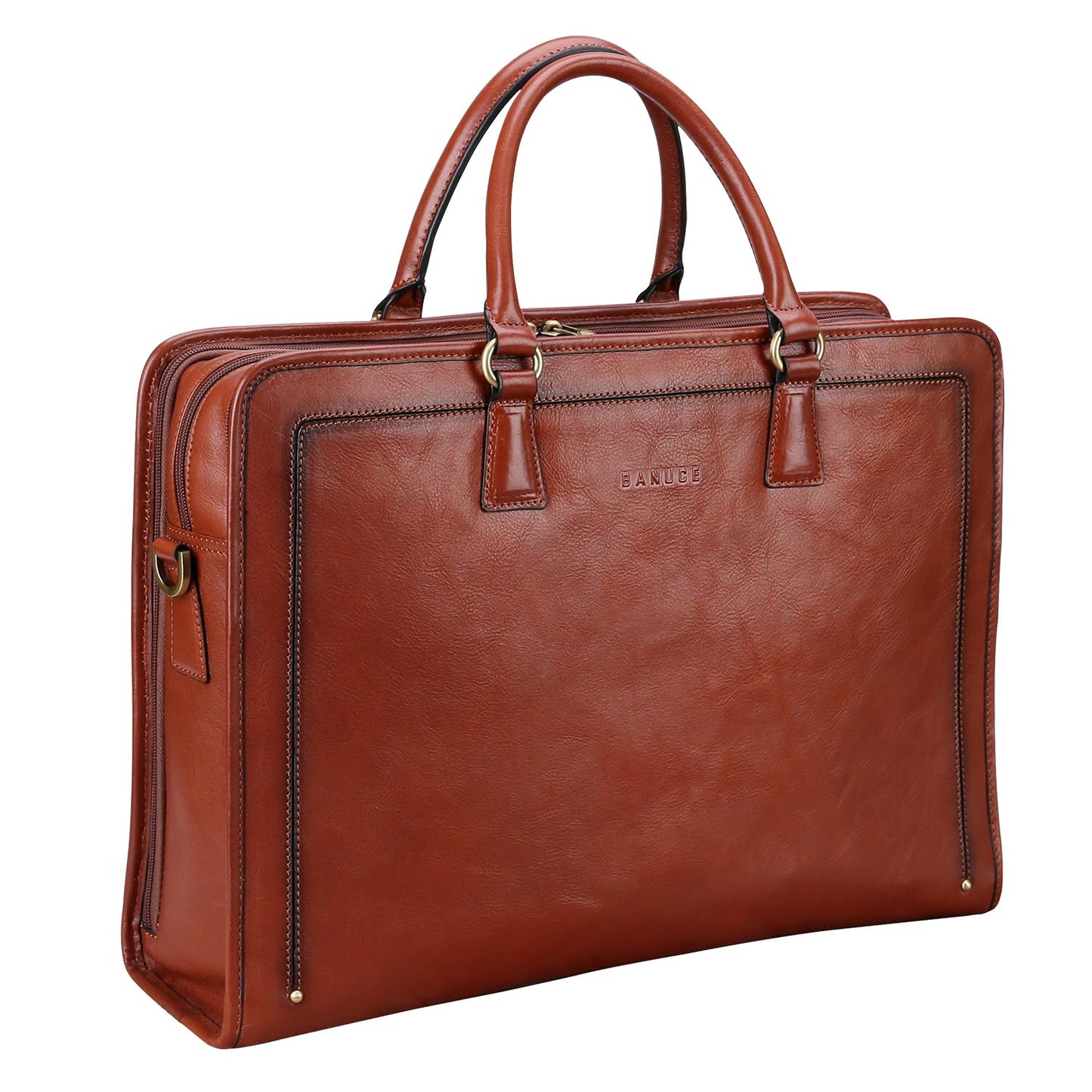 Banuce Premium Italian Full Grain Leather Briefcase for Women 15.6 Inch Laptop Bag Office Work Business Travel with Luggage Strap and Detachable Shoulder Strap Brown