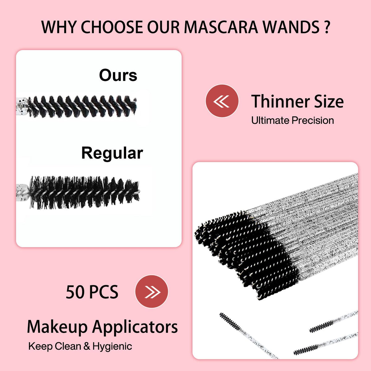 Corconess Skinny Mascara Wands 50pcs Mini Eyelash Brushes Disposable Lash Spoolies Micro Spoolies Eyebrow Brush Spoolies For Eye