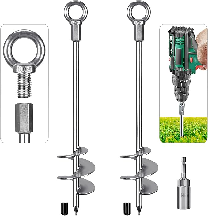 Insaga 18'' Ground Anchors Screw in Heavy Duty 12mm Solid Steel, 3" Spiral Blade with Smooth Edges, Fully Welded Design for Mobile Home, Shed, Trampoline, Swing Set, Carport, Earth, Tent, 2Pack