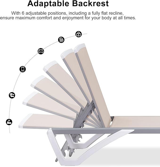 PURPLE LEAF Patio Chaise Lounge Chair Set of 3 Outside Aluminum Plastic Stackable Tanning Chairs for Pool Sunbathing Beach Deck Outdoor Lounger, Khaki