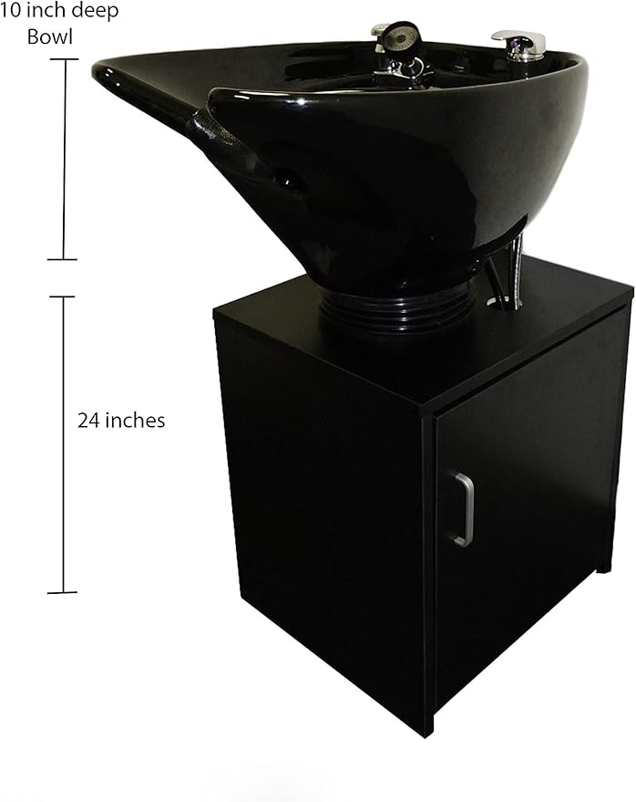 Tilting Shampoo Bowl Black Ceramic on Cabinet With Reclining Shampoo Chair TLC-B35-TC-216