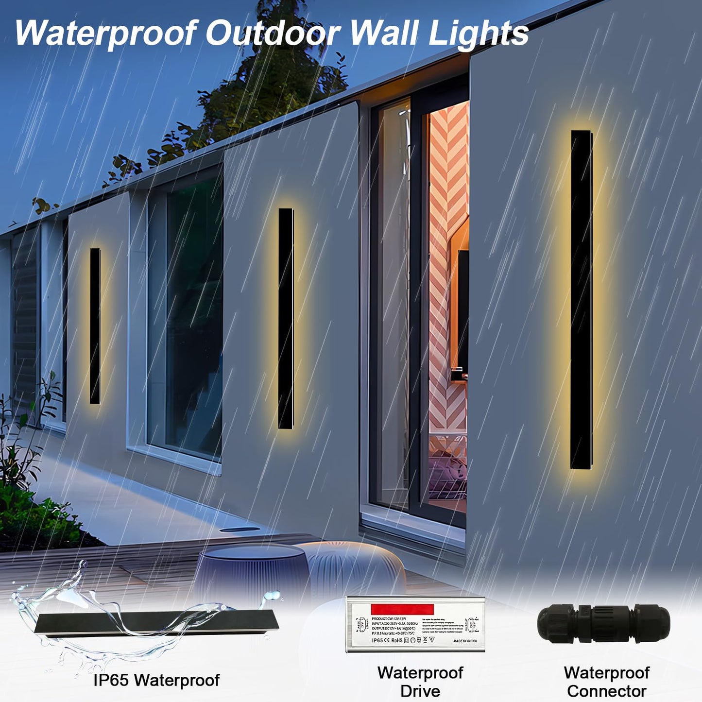 GREMLBUK 47 Inch Outdoor Wall Lights Long Exterior Wall Light Sconce Modern LED Outside Porch Wall Light 3000K IP65 Waterproof Wall Mount Exterior Light Fixtures for House Garage