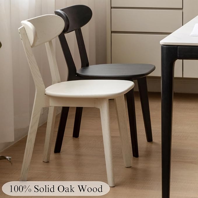 Bamskov 100% Solid Oak Wood Dining Room Chairs - Practical Kitchen Chairs - Wood Chair for Dining Room, Kitchen (2, Black)