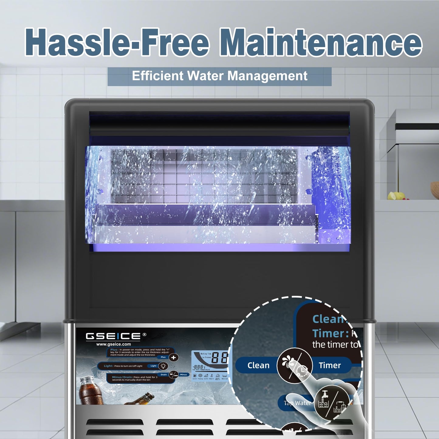 ETL Safety & Sanitation Certification Commercial Ice Maker with Drain Pump - 400lbs/24H, Freestanding Fast Ice Maker Machine, Self-Cleaning with LED Display, for Bar Hotel Restaurant