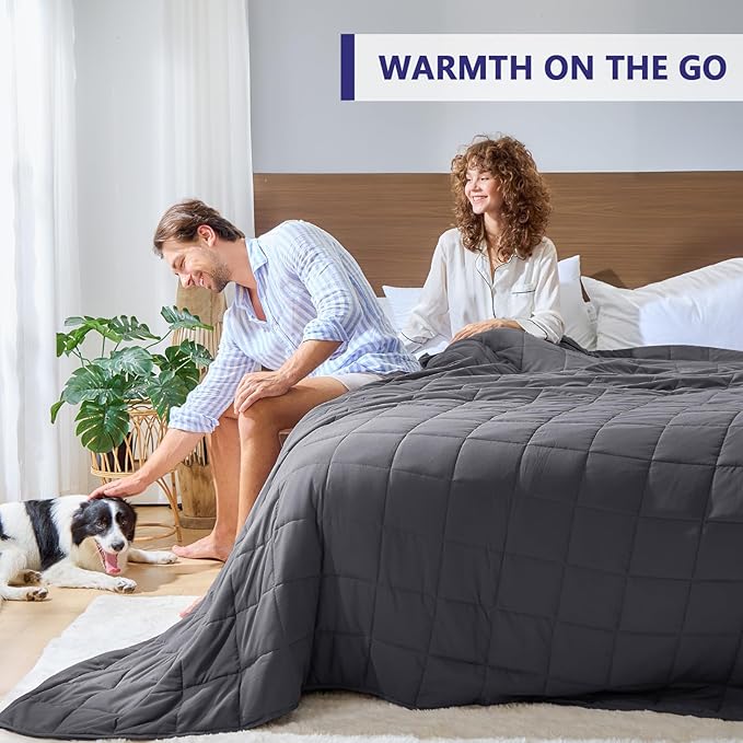 yescool Weighted Blanket for Adults (25 lbs, 88” x 104”, Grey) Cooling Heavy Blanket for Sleeping Perfect for 240-260 lbs, King Size Breathable Blanket with Premium Glass Bead