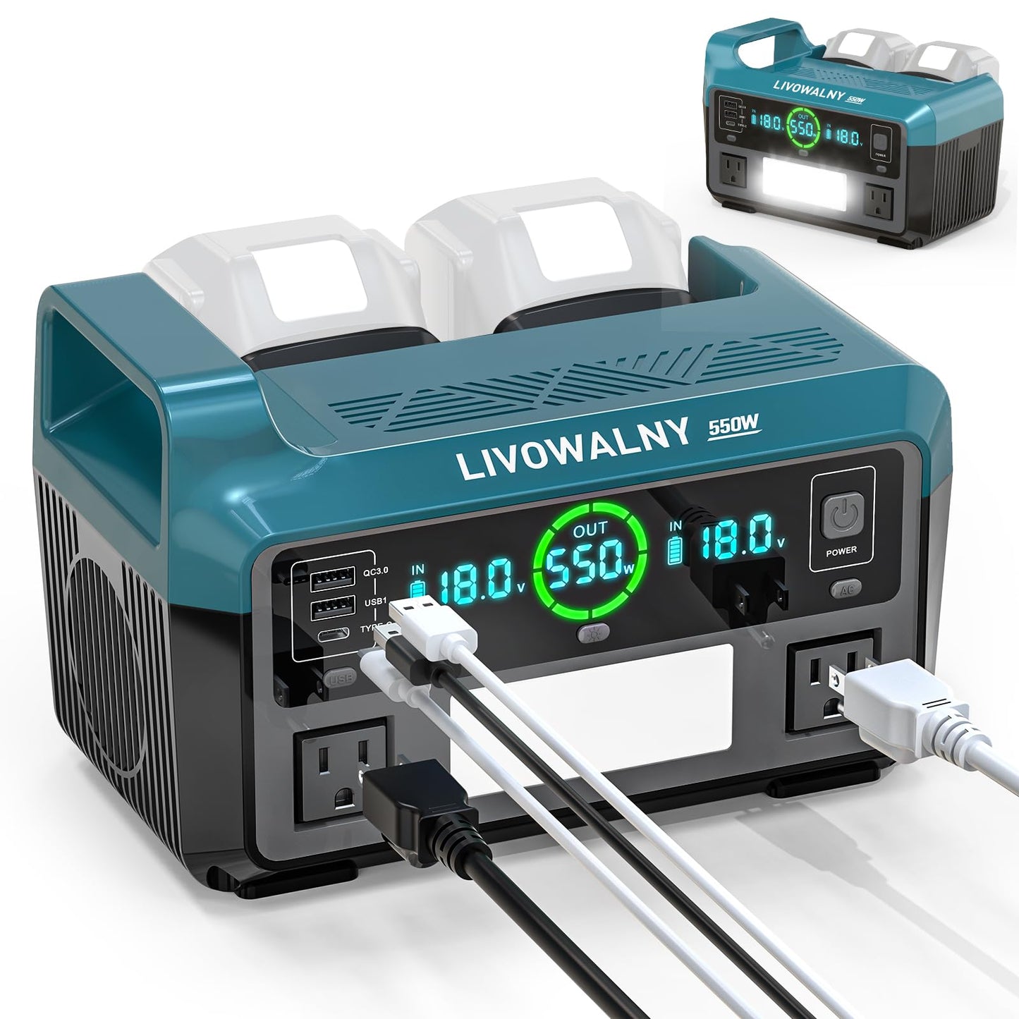 550W Power Station Compatible with Makita: LIVOWALNY Portable Generator DC 18V to AC 110-120V, Pure Sine Wave Power Inverter Bat