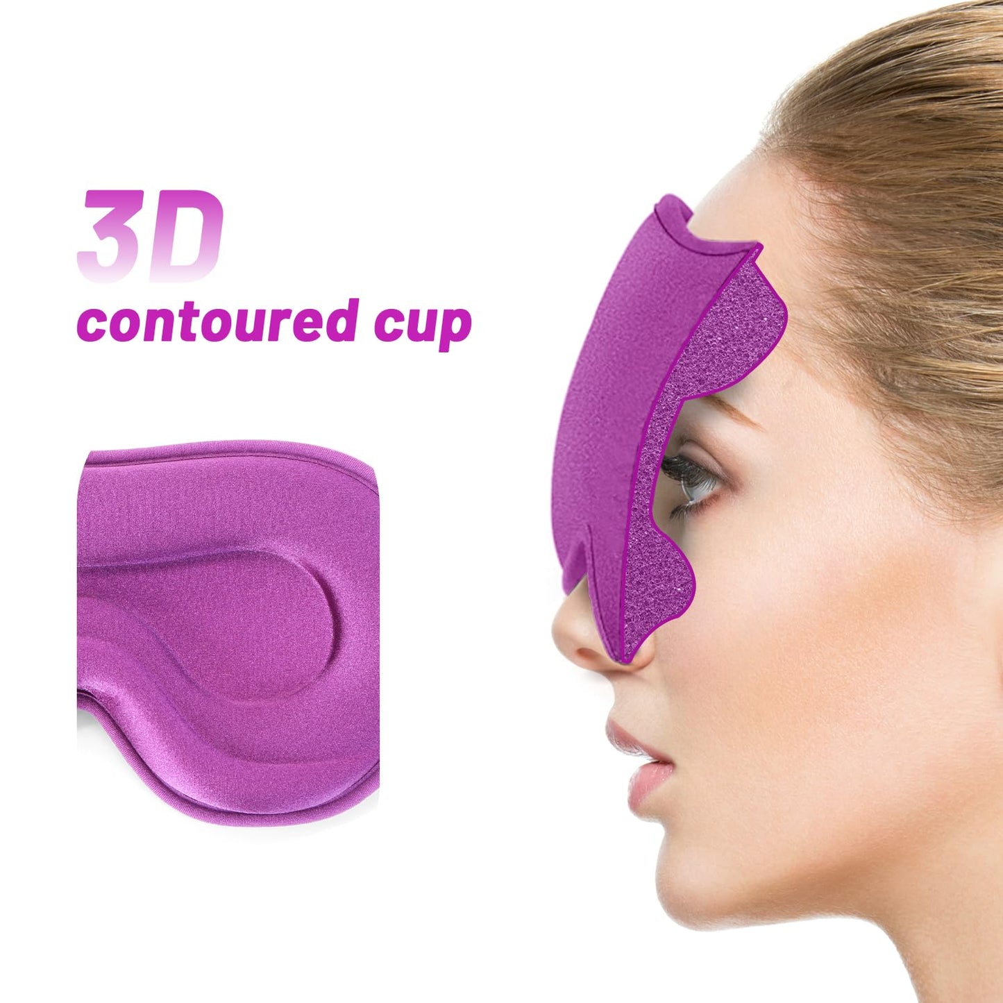 Sleep Eye Mask for Men Women, Lash Extensions 3D Sleeping Mask, Travel Blackout Night Blindfold Eye Shade Cover with Adjustable Strap (Purple-3D)