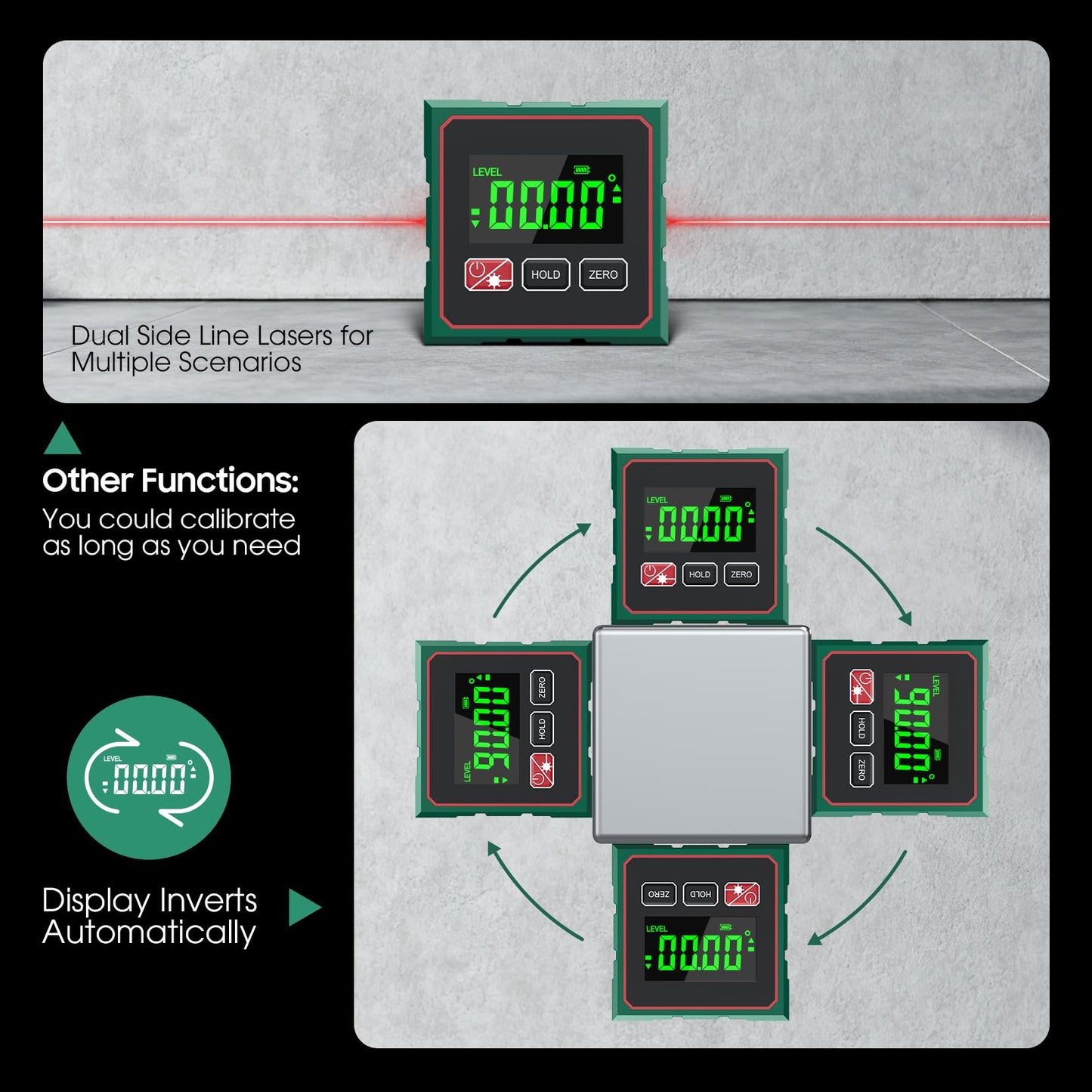 Ohcans Digital Angle Finder 4 Side Strong Magnetic Digital Angle Gauge for Table Saw&Woodworking,LCD Display Level Box Measuring Tool,Electronic Laser Backlight Inclinometer for Construction,Machinery