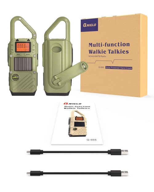 MDROKUN Emergency Weather Radio Walkie Talkies for Adults - NOAA/FM Weather Alert with Solar Hand Crank & USB Charging, 22-Channel Range 10 Miles Two-Way Radios, LED Flashlight & SOS Alarm （2-Pack）