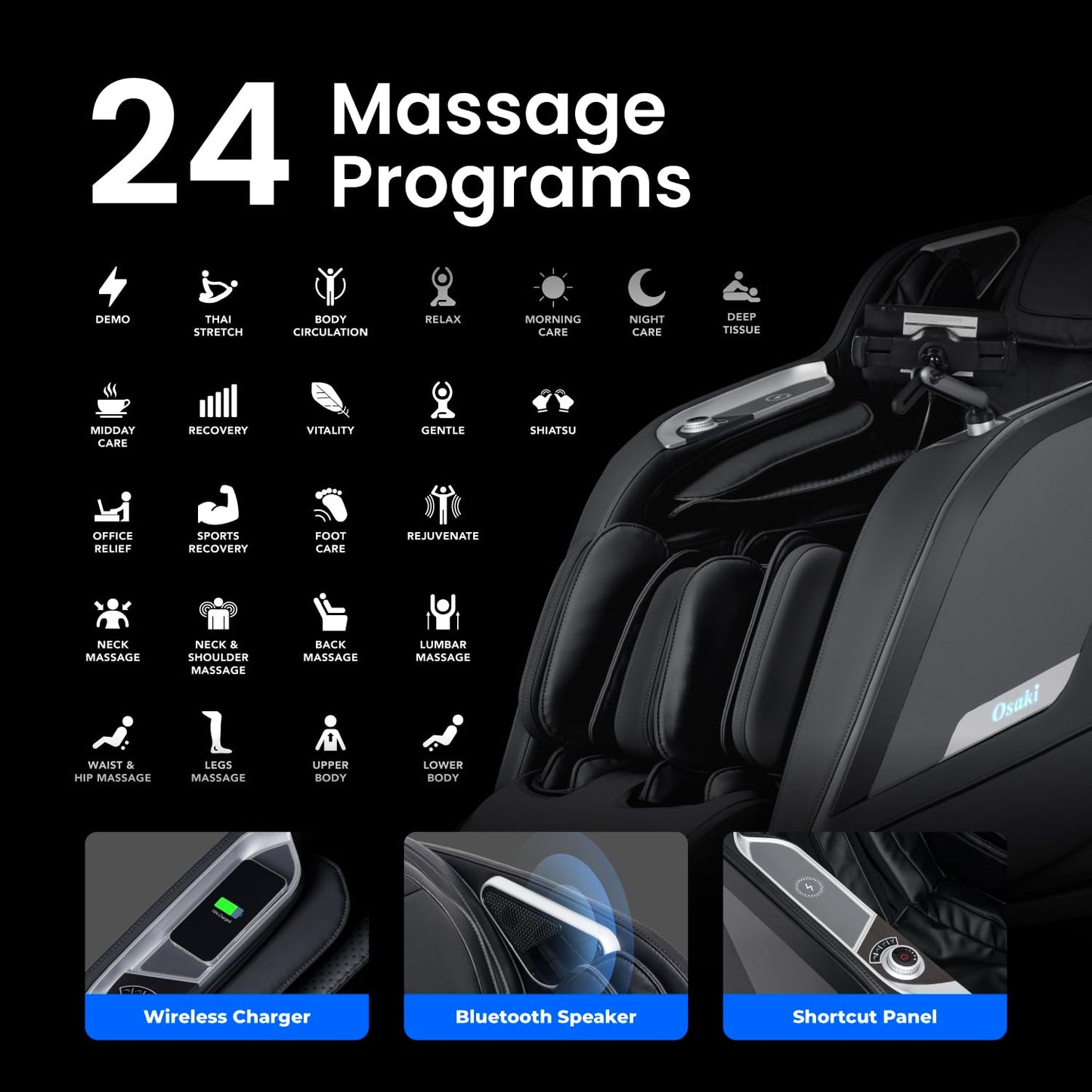 Osaki Vibe 4D l 4D Massage Mechanism l Automatic Body Scan l Deep Calf-Kneading l Space-Saving Technology l 3-Stage Zero Gravity l 32-Cell Full Body Air Massage (Black)
