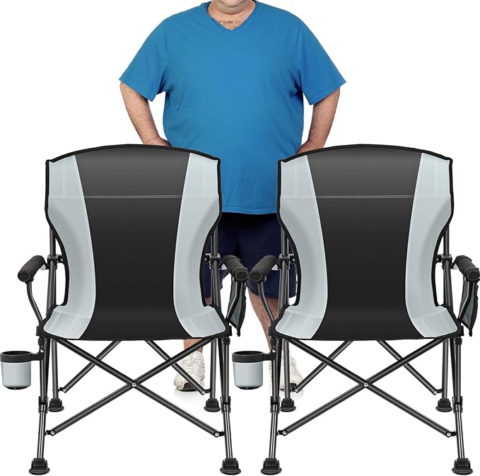 2 Pack Oversized Folding Camping Chair for Adults, Supports 450 LBS Camping Chairs, Heavy Duty Camping Chair with Side Poc...
