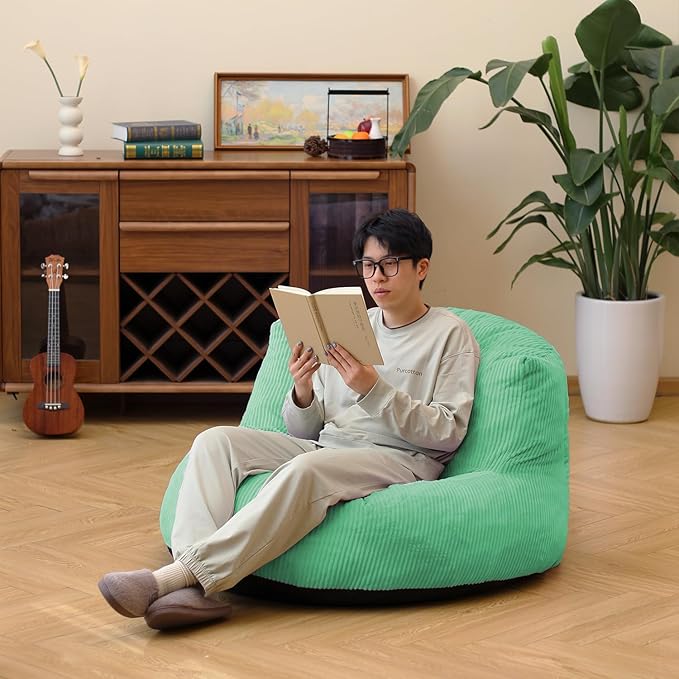 N&V Large Crescent Bean Bag Chair, Adult Size Bean Bag Sack, Foam Filling, Soft Premium Corduroy Bean Bag for Living Room Bedroom Dorm and Office (Mint)