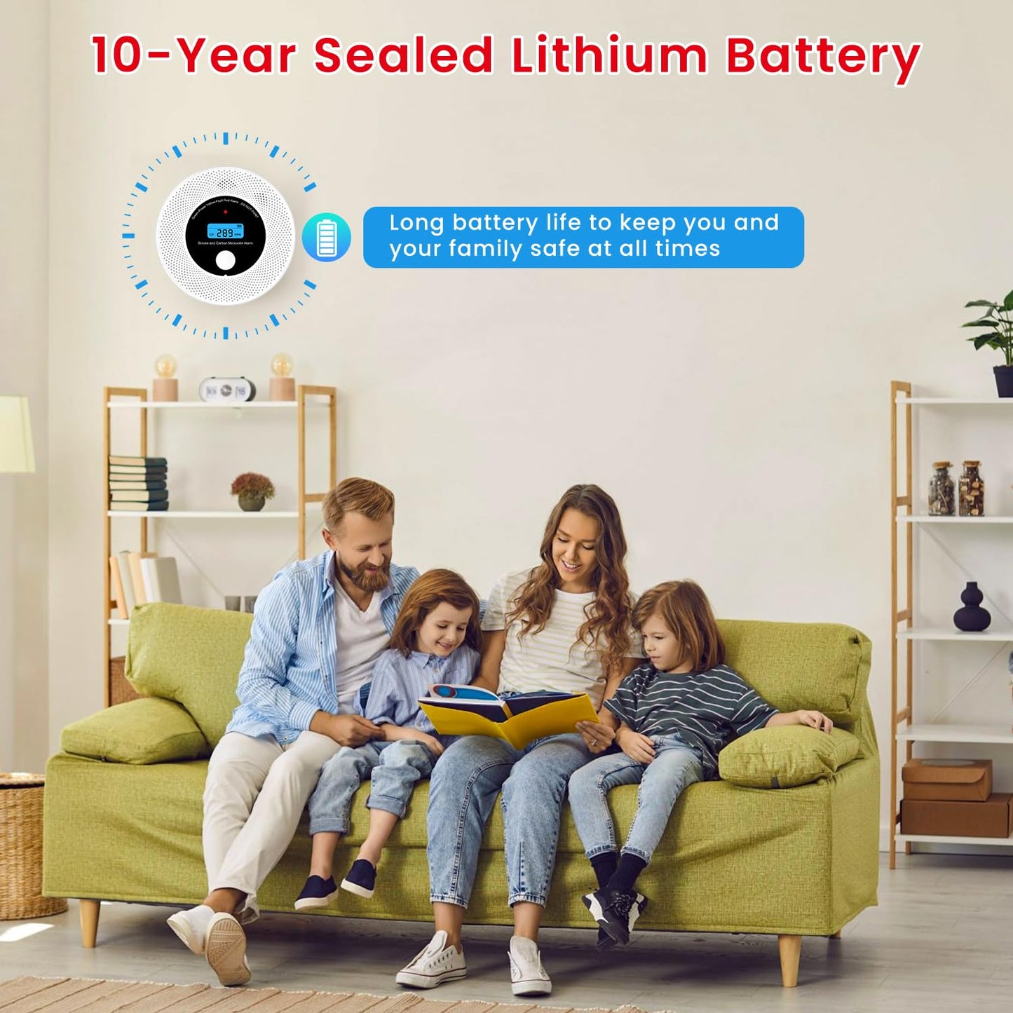 Alertlink 2-in-1 Smoke and Carbon Monoxide Detector Alarm, with Voice Alert,10-Year Battery Fire & CO Alarm with Large LCD Display, Easy Install with Adhesive or Screws