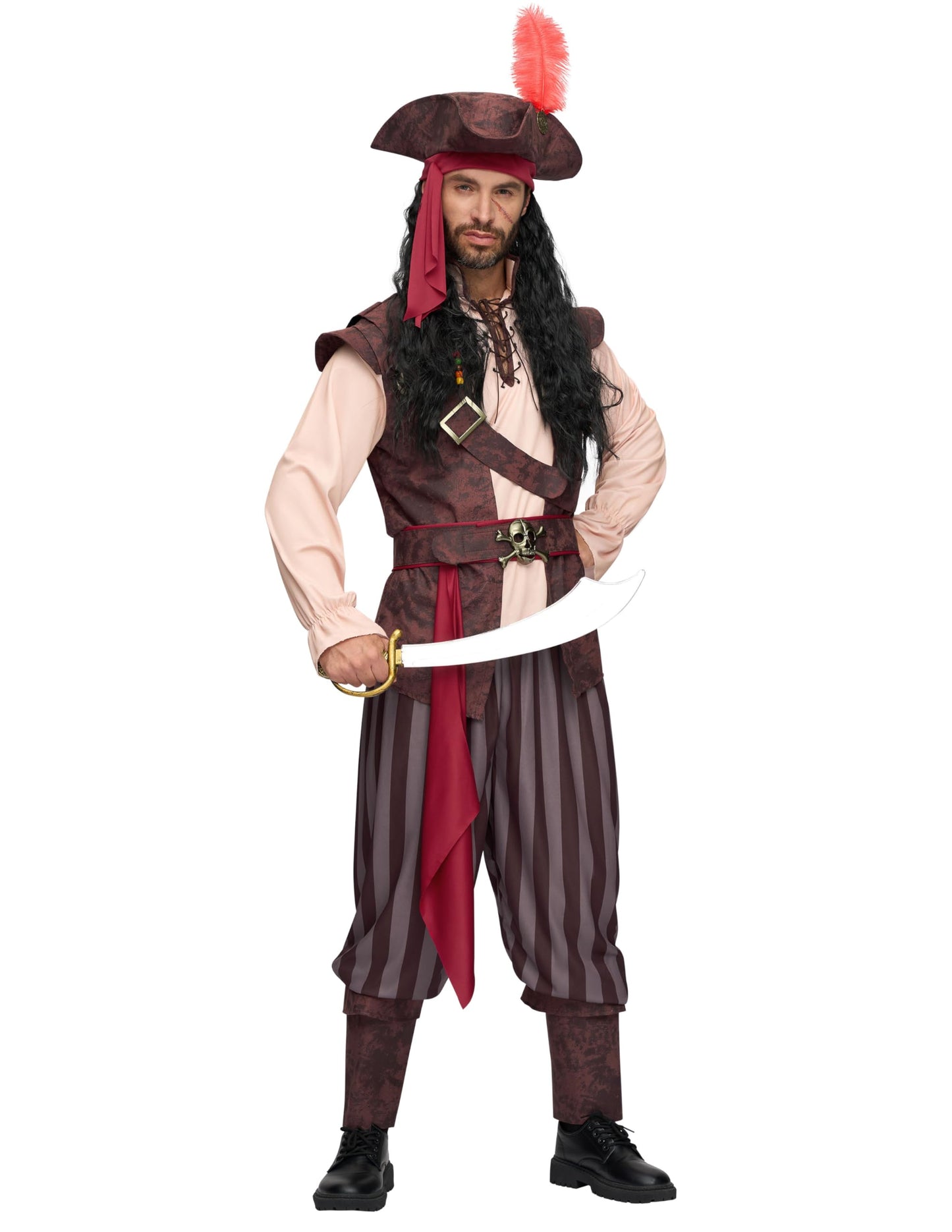 Spooktacular Creations Mens Caribbean Pirate Costume Adult Sea Captain Robber Costume for Halloween Dress Up Party, Cosplay Party-L