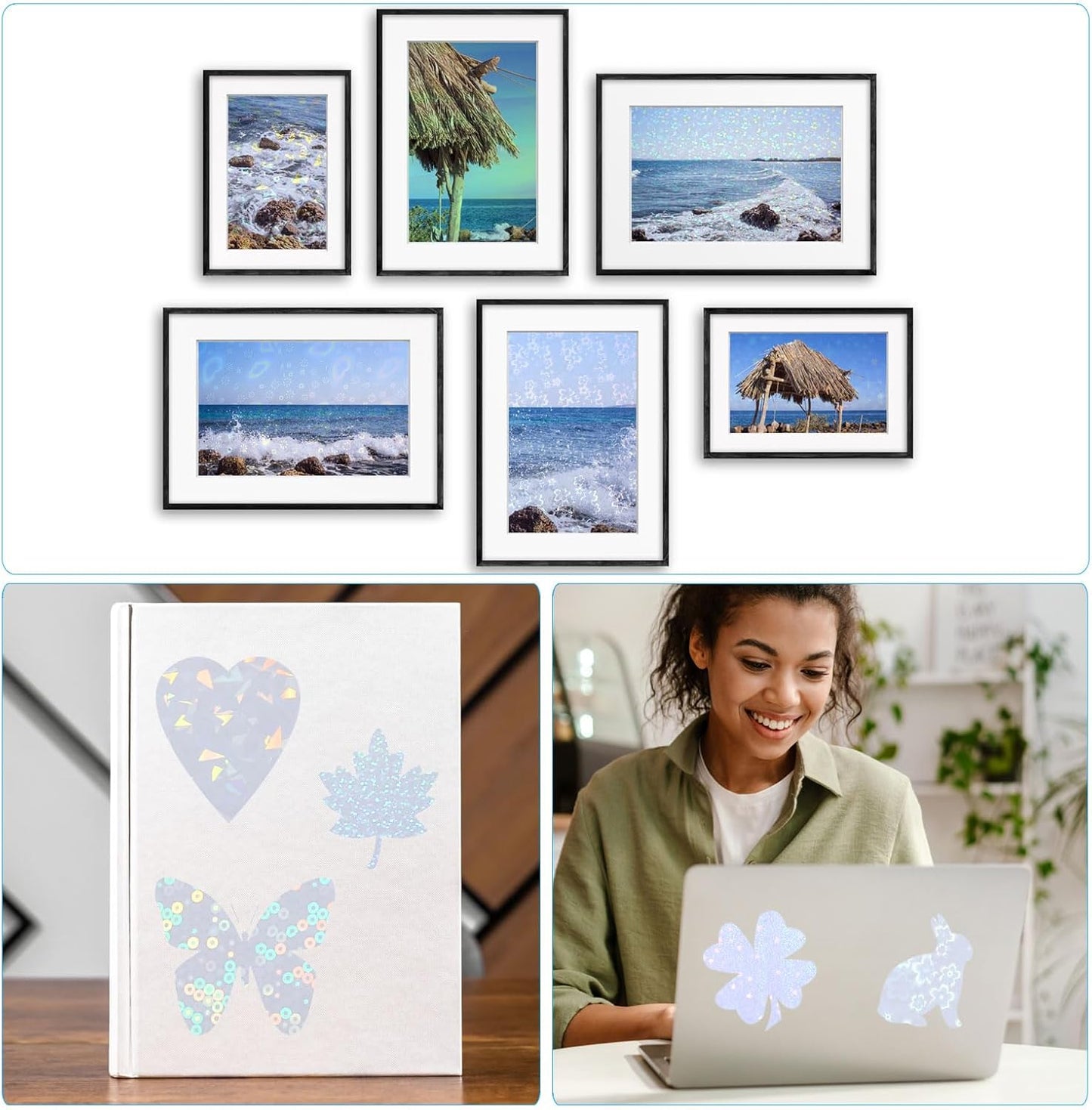 PATIKIL 11.7x8.3" Holographic Sticker Paper, 10Sheets A4 Polypropylene Self-Adhesive Transparent Waterproof Laminate Overlay Film for Photo Cards Scrapbook Decorations, Star